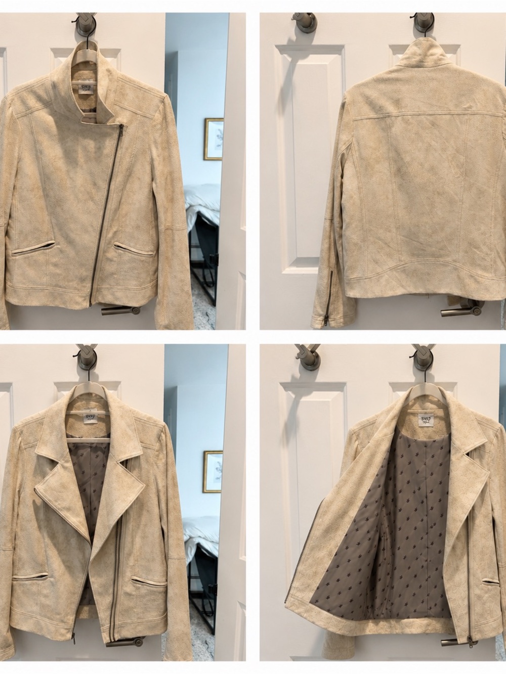 SW3 Bespoke Women's Beige Suede Moto Jacket